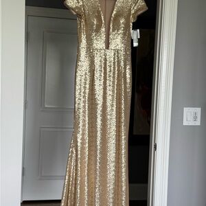 Betsy & Adam Gold Sequin Gown